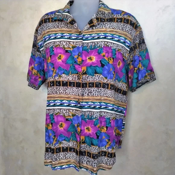 Bright Floral Rayon Blouse by Kathie Lee EUC 18W - Picture 1 of 5